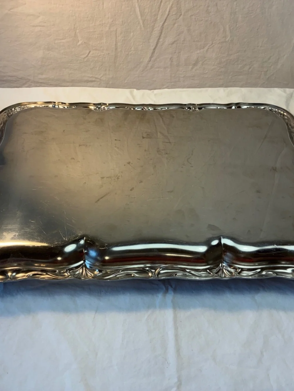 Vintage Stainless Steel Serving Tray Enbossed engine turned Swirl Pattern